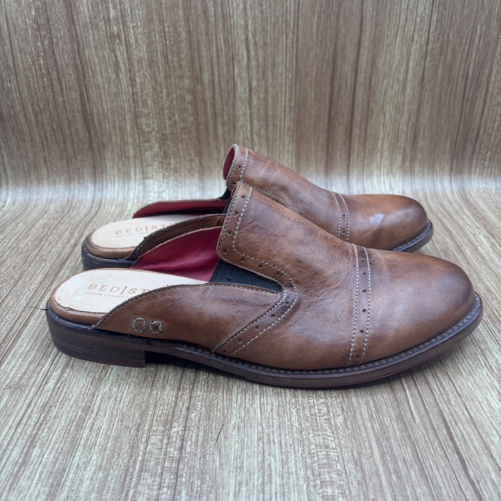 Bed Stu Jackie Mules Tan Brown Womens 10 Leather Slip On Perforated Artisanal
